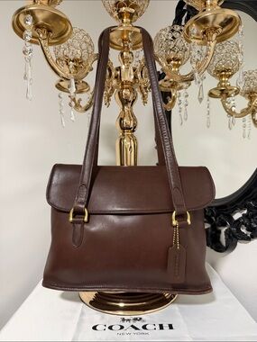 Coach Vintage Equestrian Flap Shopper 9808 Dark Brown Leather Shoulder Bag 🎀
